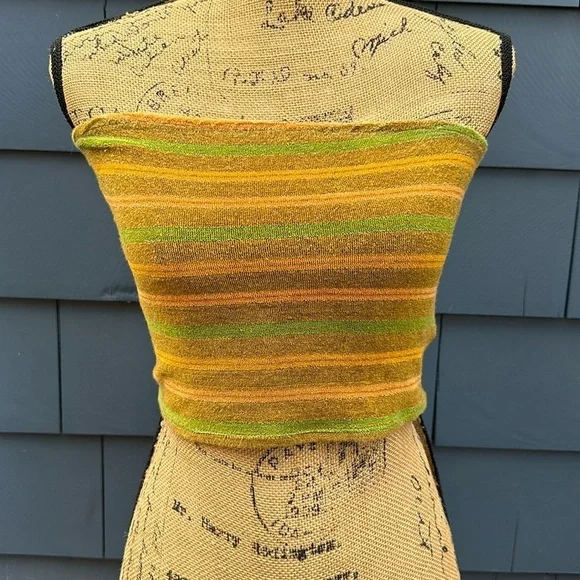 💚💛🤎Urban outfitters green orange bandeau bra medium stretch Terry cloth - Picture 1 of 5